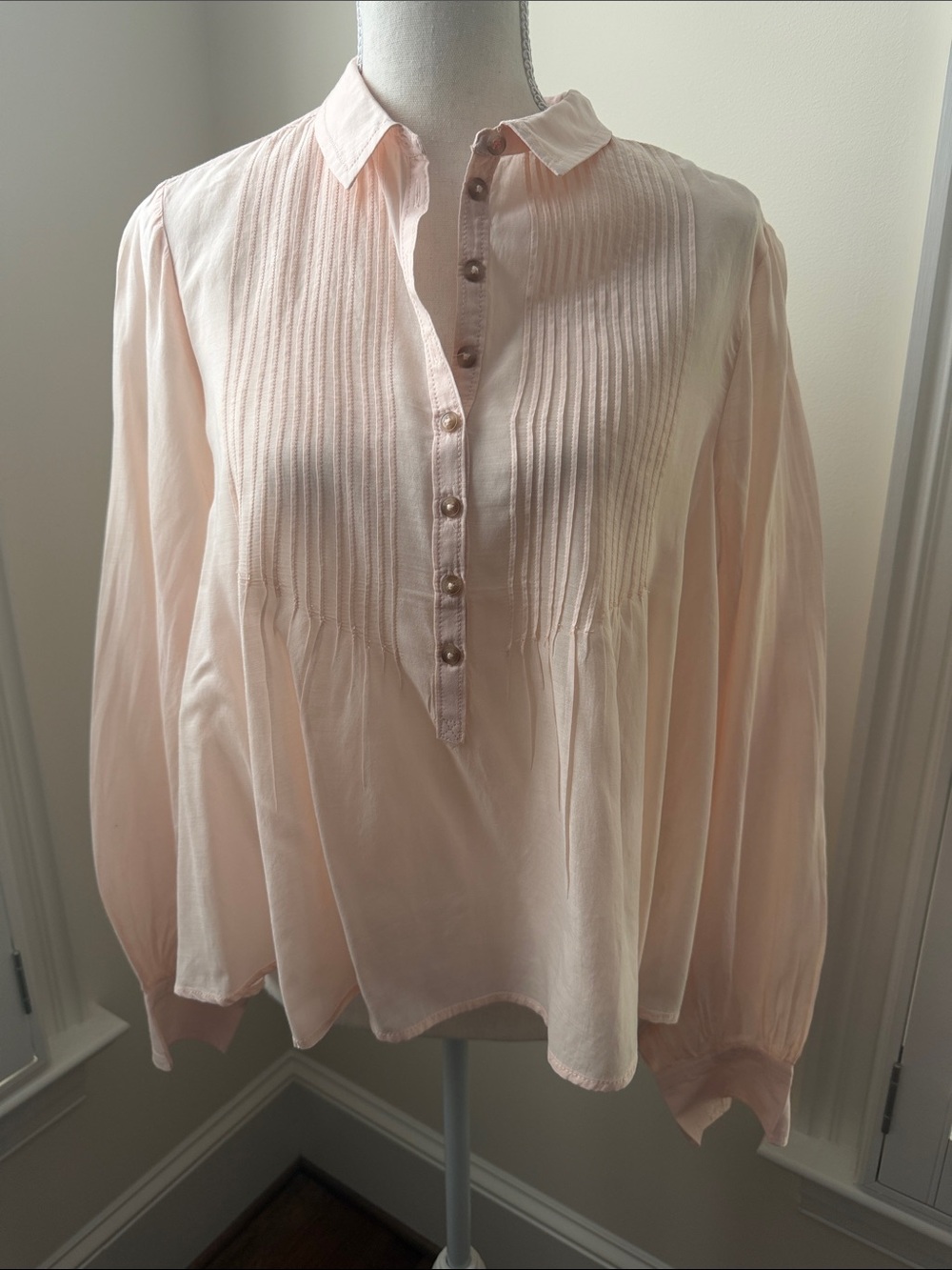 Pilcro Light Pink Pintuck Button-Front Women’s Blouse